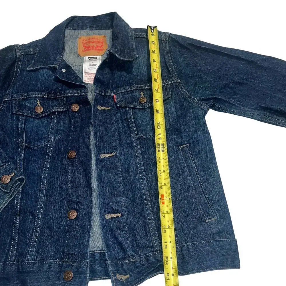 LEVI'S Women's Large Denim Blue Classic Dark Wash Trucker Style Jacket